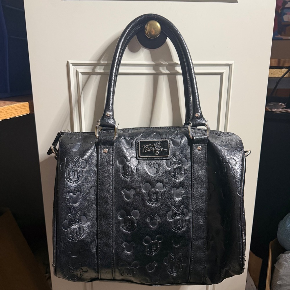 Disney Boutique Mickey Minnie Mouse Embossed Black Satchel Bag Twenty Eight Main